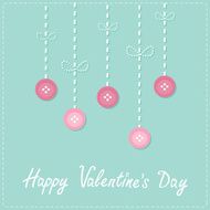 Hanging rain button drops Dash line Flat design Valentines day