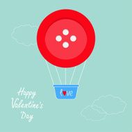 Big red button hot air balloon Flat design Valentines day