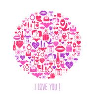 Valentines Day mosaic icons circle card