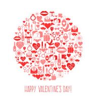 Valentines Day mosaic icons circle card N2