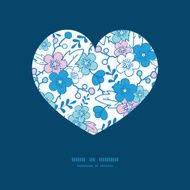 Vector blue and pink kimono blossoms heart silhouette pattern frame N2