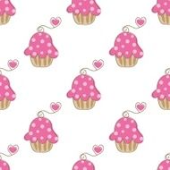 Cupcake retro seamless pattern with cute cake and heart cherry