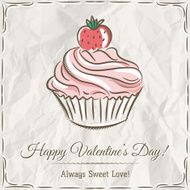 valentine card with strawberry cupcake vector