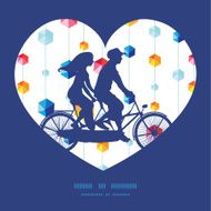 Vector abstract hanging jewels striped couple on tandem bicycle heart