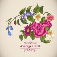 Vintage floral card with roses and wild flowers N19