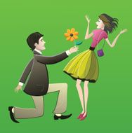 Man presenting flower to woman