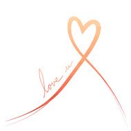 Orange red heart ribbon background isolated on white