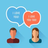 Pair of lovers speech bubble in the form hearts