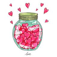Jar full of love illustration with hearts for Valentines day