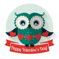 Happy Valentine&#039;s Day! Vector greeting card with flat owl