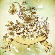 Vintage floral card with roses and wild flowers N20