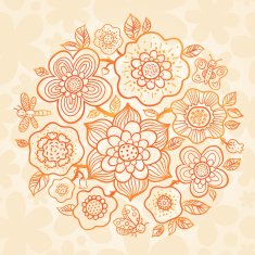 Outline summer bouquet on floral seamless texture