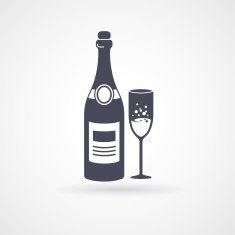 Champagne and glass flat icons