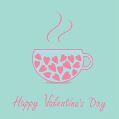 Love teacup with hearts Happy Valentines Day card Blue Flat N2