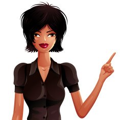 Attractive dark skin girl pointing at some empty copy space N2