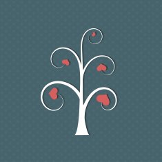 Abstract tree with hearts on a blue background