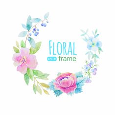 Vector frame with pastel watercolor flowers wreath