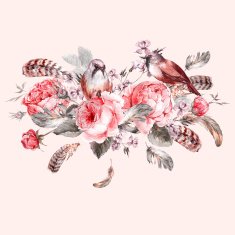 Classical watercolor floral vintage greeting card with rose birds and