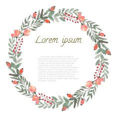 Watercolor Leaf Berries and Flowers round frame N4