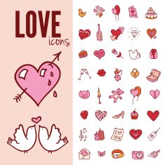 I love you doodle icon set isolated vector illustration N2