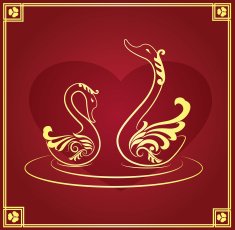 Wedding invitation poster with gold swans