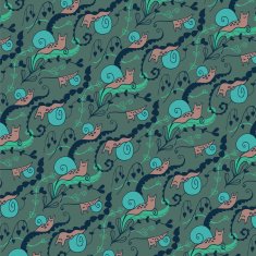 Wallpaper pattern of happy snails on plants N2