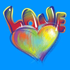 Heart and the word love drawn with colored chalk N2