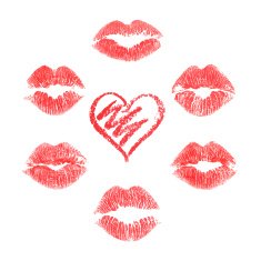 Lipstick drawn heart and lips prints set