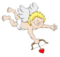 Happy Cupid with bow and arrow