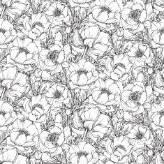 Vector seamless pattern with graphic spring flowers N3
