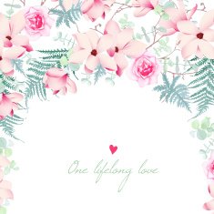 Wedding magnolia and rose flowers vector card