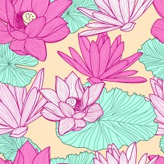 Vector seamless pattern with beautiful pink lotus flower N4