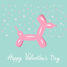 Dog balloon animal Pink hearts Bue background Valentines day Flat N2