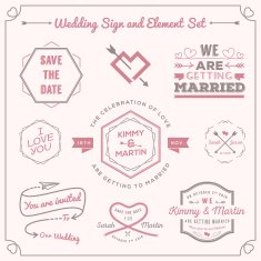Set of wedding celebration badge and sign decoration elements design N2