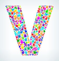 Letter V on Hands Pattern White Background N2