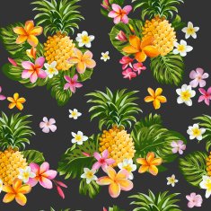 Pinapples and Tropical Flowers Background - Vintage Seamless Pattern