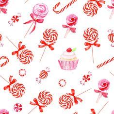 Delicious dessert watercolor seamless vector pattern