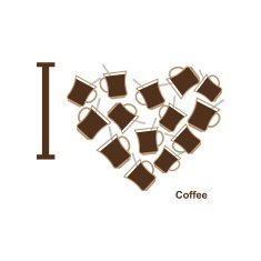 I love coffee Symbol heart of cups hot