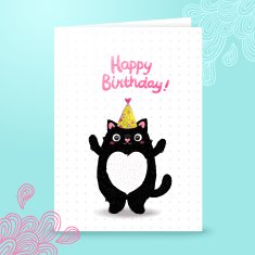 Happy Birthday card background with a cat N18