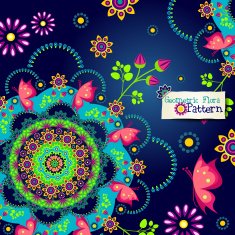 Geometric floral Pattern and butterflies