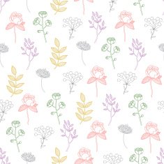 Vector Colorful Growing Plants Line Art Seamless Pattern