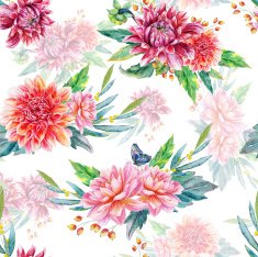 Seamless pattern with red dahlia N2
