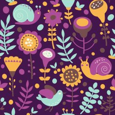 Cute floral seamless pattern with birds
