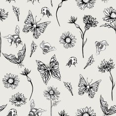 Summer Monochrome Vintage Floral Seamless Pattern with Blooming Chamomiles