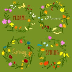 Floral border frames with wildflowers and herbs