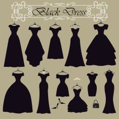 Silhouette of black party dress set Flat design N2