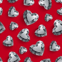 Shiny diamond hearts on dark red background seamless pattern N2