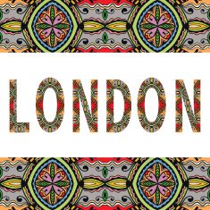 London sign with tribal ethnic ornament Decorative floral frame border N2