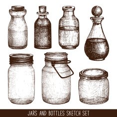 Vintage decorative glass canning jars isolated on white