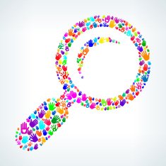 Magnifying Glass on Hands Pattern White Background N2